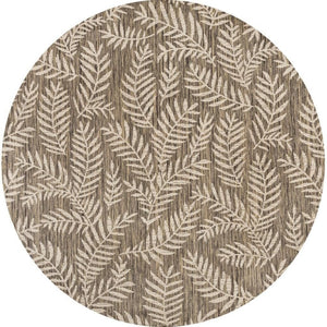 HomeRoots 6' Round Floral Indoor/Outdoor Area Rug - Durable Brown and Beige Design for Stylish Living Spaces 704500