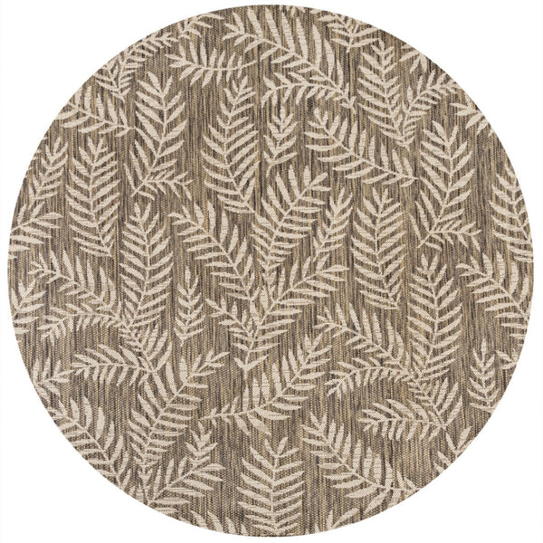 HomeRoots 6' Round Floral Indoor/Outdoor Area Rug - Durable Brown and Beige Design for Stylish Living Spaces 704500