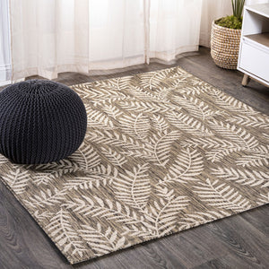 HomeRoots 6' Brown and Beige Floral Square Area Rug - Versatile Indoor/Outdoor Design for Modern Spaces 704501