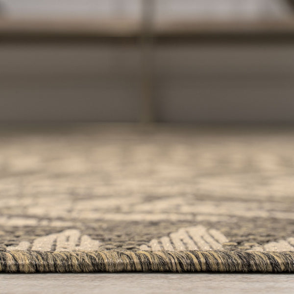 HomeRoots 6' Brown and Beige Floral Square Area Rug - Versatile Indoor/Outdoor Design for Modern Spaces 704501