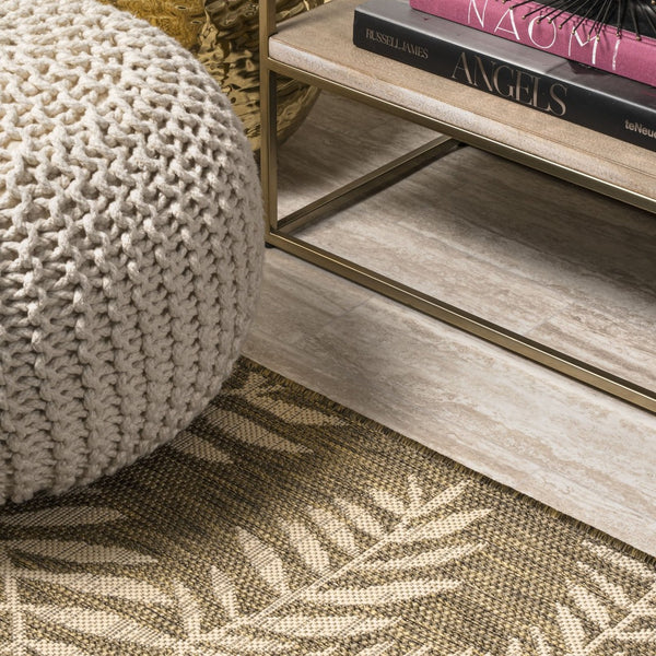 HomeRoots 6' Brown and Beige Floral Square Area Rug - Versatile Indoor/Outdoor Design for Modern Spaces 704501