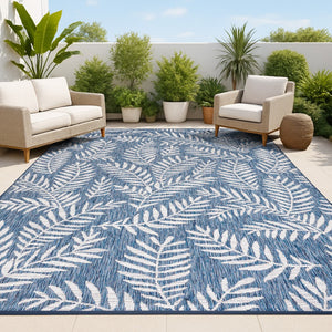HomeRoots 10' Navy Blue & Ivory Floral Area Rug - Indoor/Outdoor, Durable & Easy-Care, Perfect for Any Space 704506