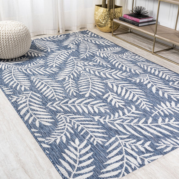 HomeRoots 10' Navy Blue & Ivory Floral Area Rug - Indoor/Outdoor, Durable & Easy-Care, Perfect for Any Space 704506