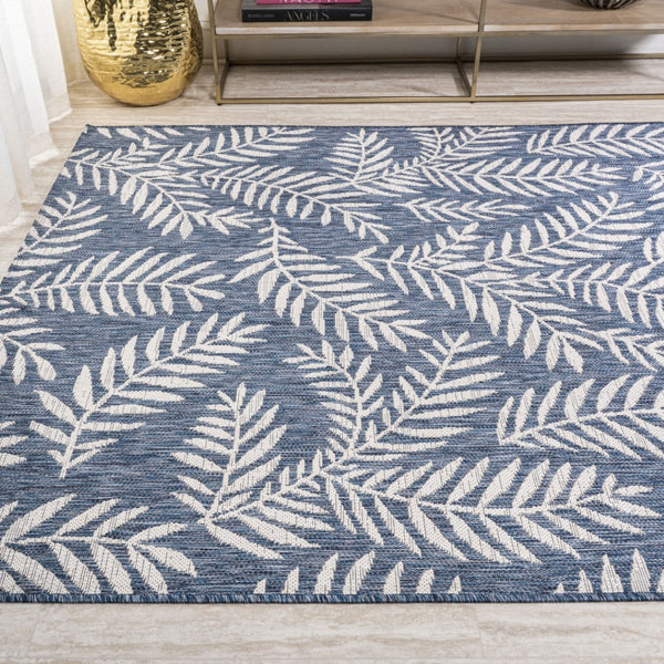 HomeRoots 10' Navy Blue & Ivory Floral Area Rug - Indoor/Outdoor, Durable & Easy-Care, Perfect for Any Space 704506
