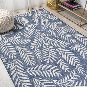 HomeRoots 10' Navy Blue & Ivory Floral Area Rug - Indoor/Outdoor, Durable & Easy-Care, Perfect for Any Space 704506