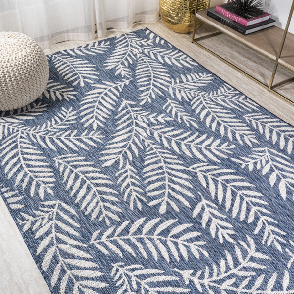 HomeRoots 10' Navy Blue & Ivory Floral Area Rug - Indoor/Outdoor, Durable & Easy-Care, Perfect for Any Space 704506