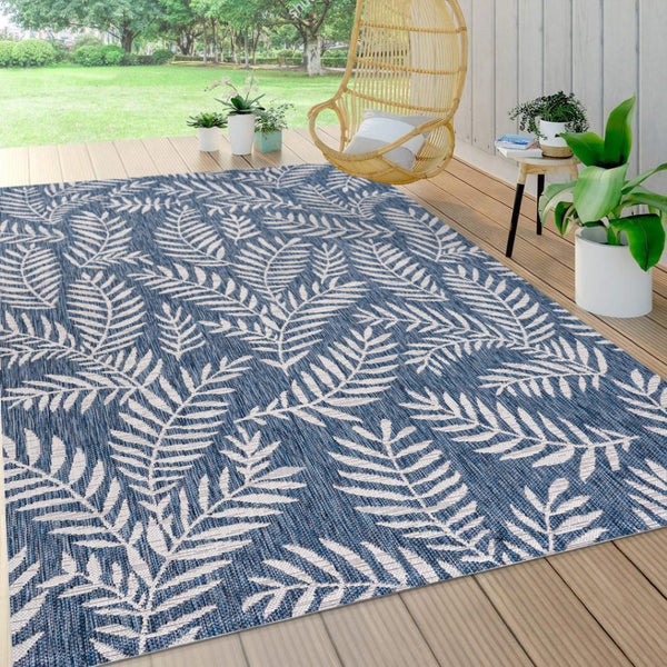 HomeRoots 10' Navy Blue & Ivory Floral Area Rug - Indoor/Outdoor, Durable & Easy-Care, Perfect for Any Space 704506