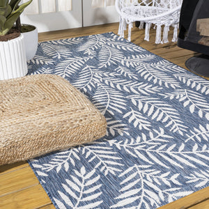 HomeRoots 10' Navy Blue & Ivory Floral Area Rug - Indoor/Outdoor, Durable & Easy-Care, Perfect for Any Space 704506