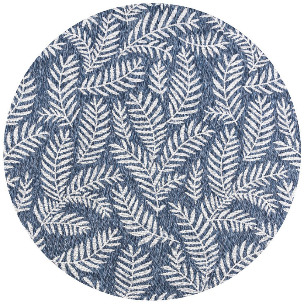 HomeRoots 8' Navy Blue Floral Area Rug - Durable, Stylish, Indoor/Outdoor Round Accent for Any Space 704511