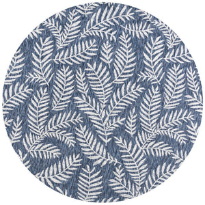 HomeRoots 8' Navy Blue Floral Area Rug - Durable, Stylish, Indoor/Outdoor Round Accent for Any Space 704511