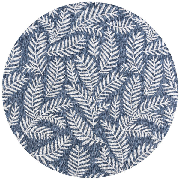 HomeRoots 8' Navy Blue Floral Area Rug - Durable, Stylish, Indoor/Outdoor Round Accent for Any Space 704511
