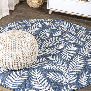 HomeRoots 8' Navy Blue Floral Area Rug - Durable, Stylish, Indoor/Outdoor Round Accent for Any Space 704511