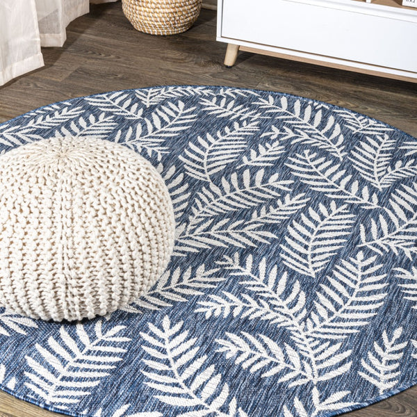 HomeRoots 8' Navy Blue Floral Area Rug - Durable, Stylish, Indoor/Outdoor Round Accent for Any Space 704511