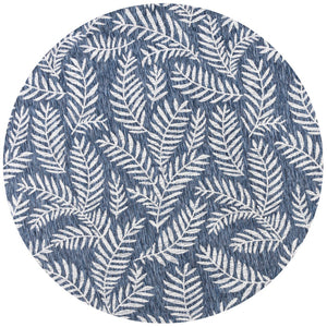 HomeRoots 8' Navy Blue Floral Area Rug - Durable, Stylish, Indoor/Outdoor Round Accent for Any Space 704511