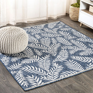 HomeRoots 8' Navy Blue Floral Square Area Rug - Chic Indoor/Outdoor Design, Durable & Easy to Maintain! 704512