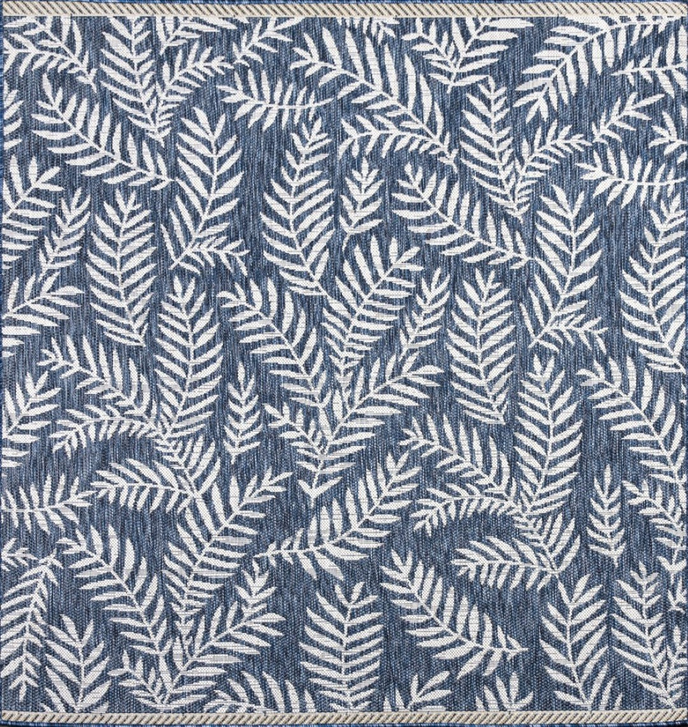 HomeRoots 8' Navy Blue Floral Square Area Rug - Chic Indoor/Outdoor Design, Durable & Easy to Maintain! 704512