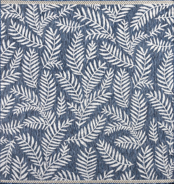 HomeRoots 8' Navy Blue Floral Square Area Rug - Chic Indoor/Outdoor Design, Durable & Easy to Maintain! 704512