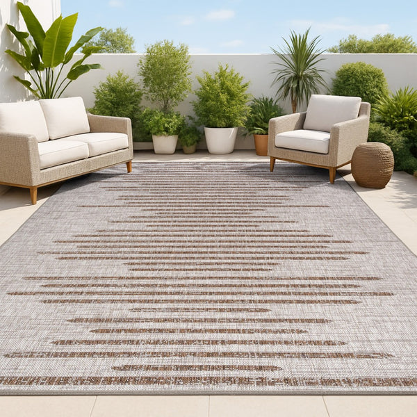 HomeRoots 10' Beige and Brown Striped Area Rug - Durable Indoor/Outdoor Carpet for Stylish Spaces & Easy Care 704515