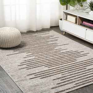 HomeRoots 6' X 9' Beige and Brown Striped Indoor/Outdoor Area Rug - Stylish, Durable, Easy-Care for Any Space 704516
