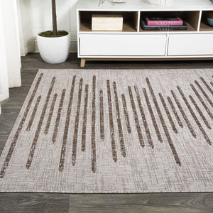 HomeRoots 6' X 9' Beige and Brown Striped Indoor/Outdoor Area Rug - Stylish, Durable, Easy-Care for Any Space 704516