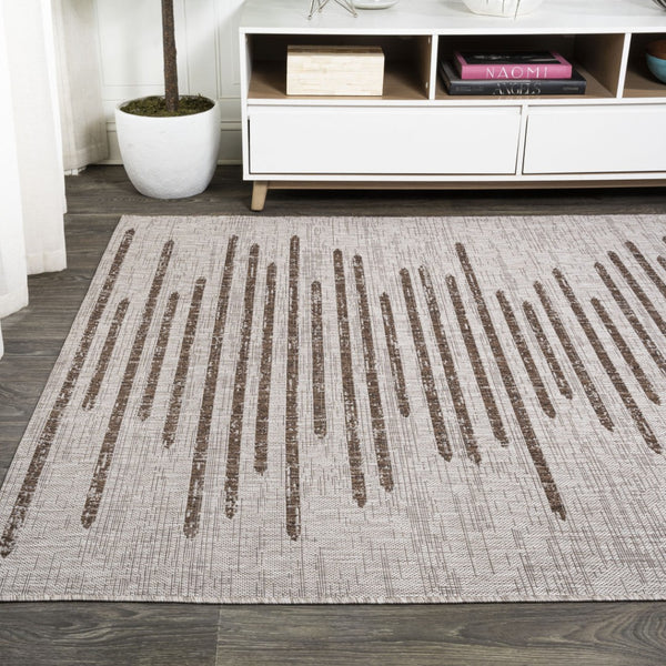 HomeRoots 6' X 9' Beige and Brown Striped Indoor/Outdoor Area Rug - Stylish, Durable, Easy-Care for Any Space 704516