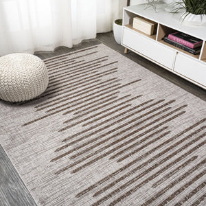 HomeRoots 6' X 9' Beige and Brown Striped Indoor/Outdoor Area Rug - Stylish, Durable, Easy-Care for Any Space 704516