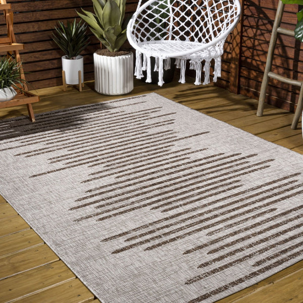 HomeRoots 6' X 9' Beige and Brown Striped Indoor/Outdoor Area Rug - Stylish, Durable, Easy-Care for Any Space 704516