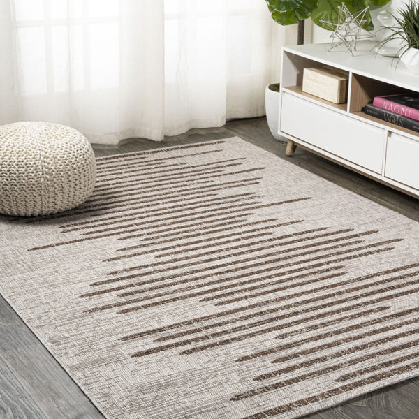HomeRoots 9' Stylish Beige & Brown Striped Indoor Outdoor Area Rug – Durable, Easy Care, Perfect for Any Space 704517