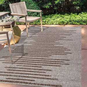 HomeRoots 9' Stylish Beige & Brown Striped Indoor Outdoor Area Rug – Durable, Easy Care, Perfect for Any Space 704517
