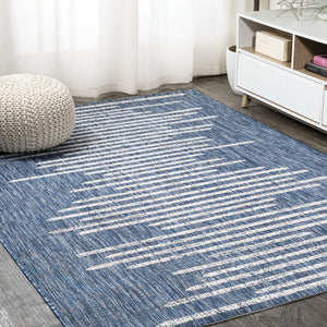HomeRoots 10' Blue and Ivory Striped Area Rug – Durable Indoor Outdoor Accent for Coastal Living Spaces! 704518