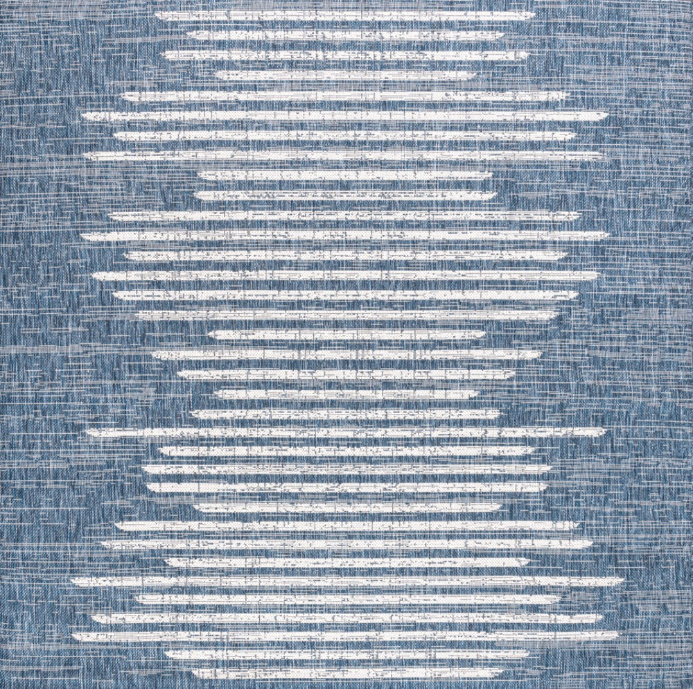 HomeRoots 5' Blue and Ivory Striped Geometric Square Area Rug for Indoor & Outdoor Spaces – Stylish & Durable! 704521
