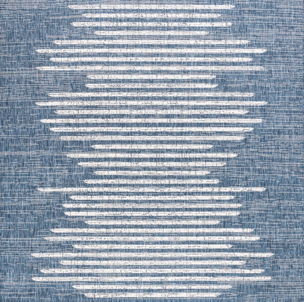 HomeRoots 5' Blue and Ivory Striped Geometric Square Area Rug for Indoor & Outdoor Spaces – Stylish & Durable! 704521