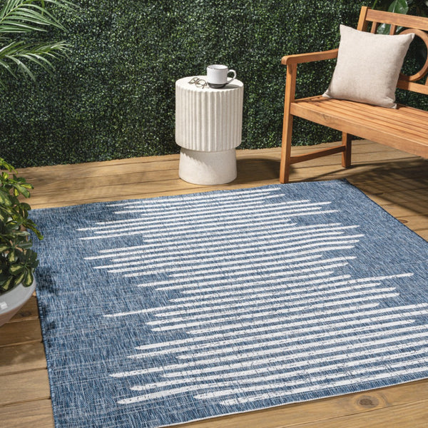 HomeRoots 5' Blue and Ivory Striped Geometric Square Area Rug for Indoor & Outdoor Spaces – Stylish & Durable! 704521