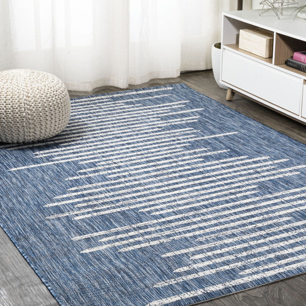HomeRoots 6' Blue and Ivory Striped Indoor/Outdoor Area Rug – Durable, Stylish, and Low-Maintenance for Any Space 704522