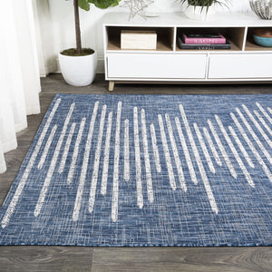 HomeRoots 6' Blue and Ivory Striped Indoor/Outdoor Area Rug – Durable, Stylish, and Low-Maintenance for Any Space 704522