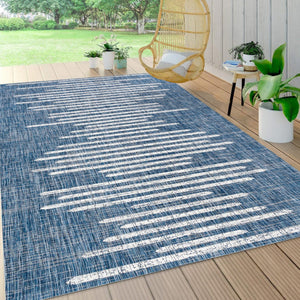 HomeRoots 6' Blue and Ivory Striped Indoor/Outdoor Area Rug – Durable, Stylish, and Low-Maintenance for Any Space 704522