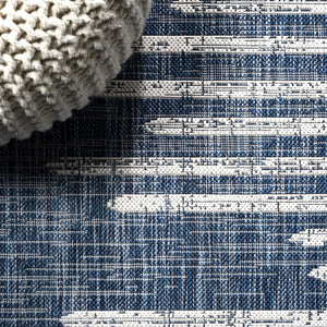 HomeRoots 6' Blue and Ivory Square Striped Area Rug - Durable Indoor/Outdoor Design for Modern Coastal Spaces 704524