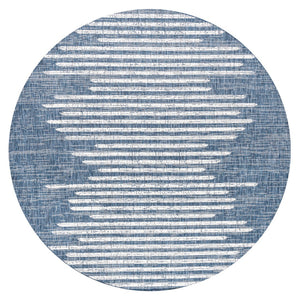 HomeRoots 8' Blue and Ivory Striped Round Area Rug - Durable Indoor/Outdoor, Low-Maintenance, Stylish Design 704525