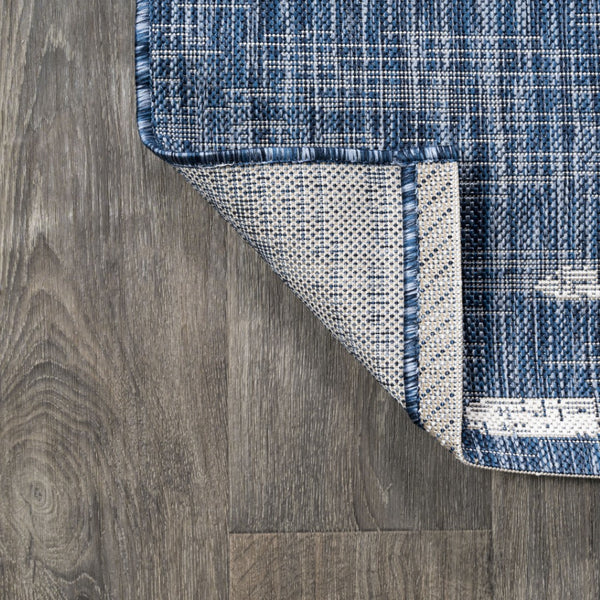 HomeRoots 8' Blue and Ivory Striped Round Area Rug - Durable Indoor/Outdoor, Low-Maintenance, Stylish Design 704525