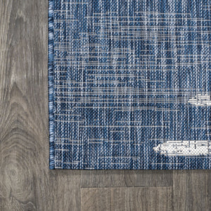 HomeRoots 8' Blue and Ivory Striped Round Area Rug - Durable Indoor/Outdoor, Low-Maintenance, Stylish Design 704525