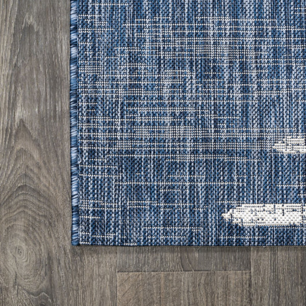 HomeRoots 8' Blue and Ivory Striped Round Area Rug - Durable Indoor/Outdoor, Low-Maintenance, Stylish Design 704525