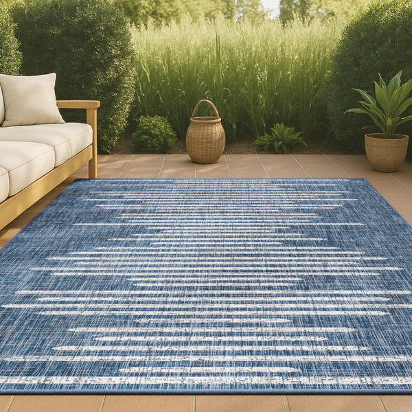 HomeRoots 9' Coastal Blue and Ivory Striped Area Rug - Indoor/Outdoor Durable Comfort for Any Space! 704527