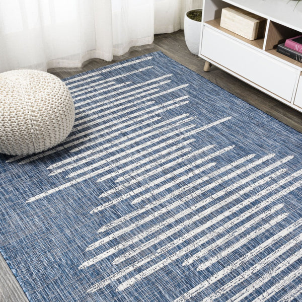 HomeRoots 9' Coastal Blue and Ivory Striped Area Rug - Indoor/Outdoor Durable Comfort for Any Space! 704527