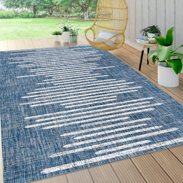 HomeRoots 9' Coastal Blue and Ivory Striped Area Rug - Indoor/Outdoor Durable Comfort for Any Space! 704527