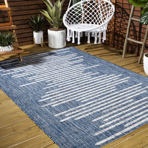 HomeRoots 9' Coastal Blue and Ivory Striped Area Rug - Indoor/Outdoor Durable Comfort for Any Space! 704527