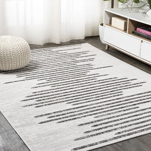 HomeRoots 6' Ivory and Black Striped Area Rug – Stylish, Durable Indoor/Outdoor Design for Modern Spaces 704531