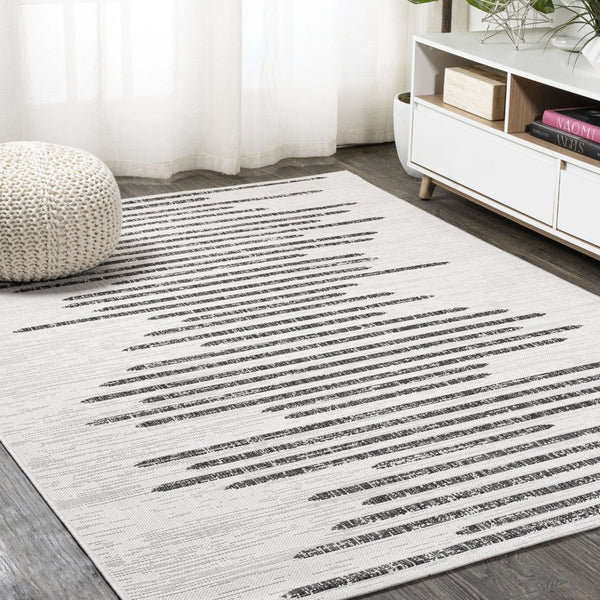 HomeRoots 6' Ivory and Black Striped Area Rug – Stylish, Durable Indoor/Outdoor Design for Modern Spaces 704531