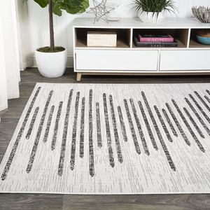 HomeRoots 6' Ivory and Black Striped Area Rug – Stylish, Durable Indoor/Outdoor Design for Modern Spaces 704531