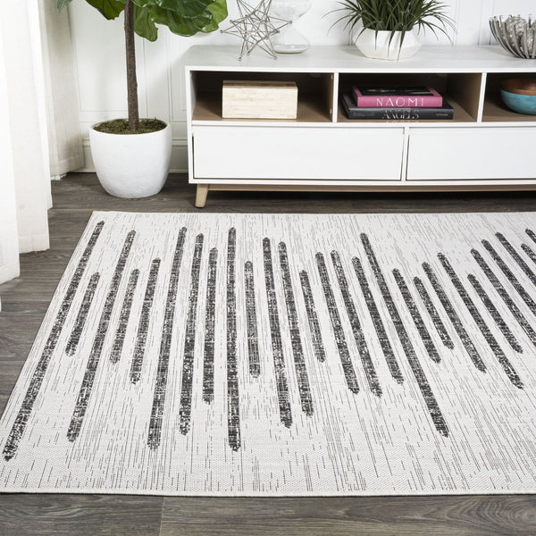 HomeRoots 6' Ivory and Black Striped Area Rug – Stylish, Durable Indoor/Outdoor Design for Modern Spaces 704531