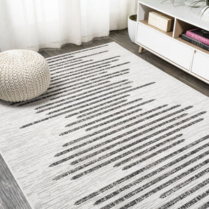 HomeRoots 6' Ivory and Black Striped Area Rug – Stylish, Durable Indoor/Outdoor Design for Modern Spaces 704531